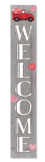 Porch Board, Welcome Hearts In Red Truck, 8"x46.5"