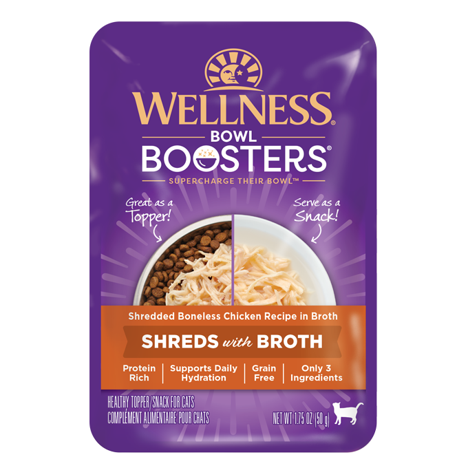 Wellness® Bowl Boosters® Shreds with Broth Shredded Boneless Chicken Recipe in Broth Cat Food Pouch, 1.75oz