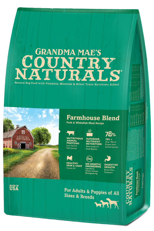 Grandma Mae's Country Naturals Farmhouse Blend Pork & Fish Entrée with Meat & Brown Rice Dry Dog Food