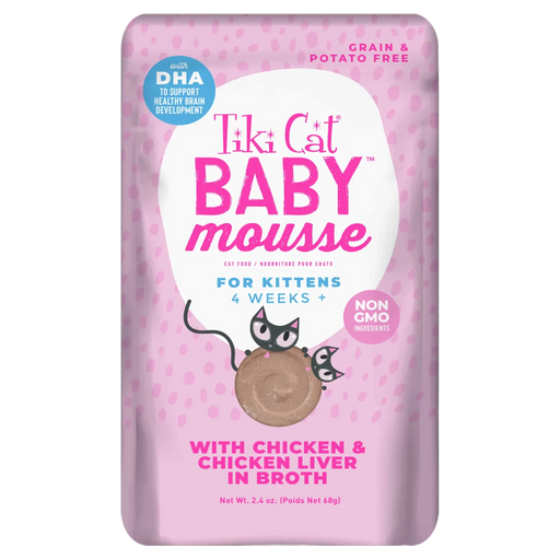 Tiki Cat® Baby Mousse Mousse with Chicken & Chicken Liver Cat Food Pouch for Kittens, 2.4oz
