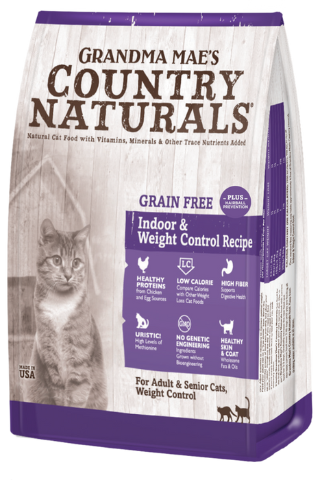 Grandma Mae's Country Naturals Grain Free Weight Control/Hairball Chicken & Whitefish Formula Dry Cat Food, 4lbs
