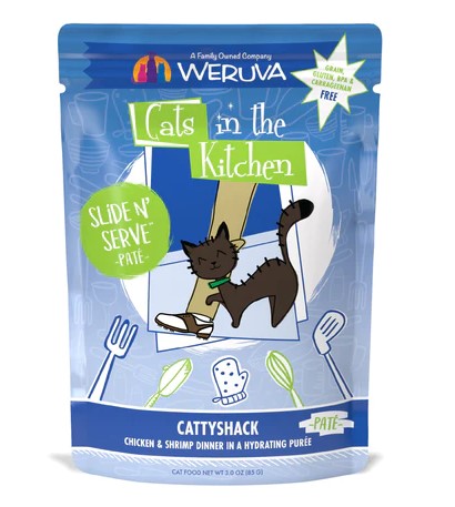 Weruva Cats in the Kitchen Paté  Cattyshack Chicken & Shrimp Dinner in a Hydrating Purée, 3oz Pouch
