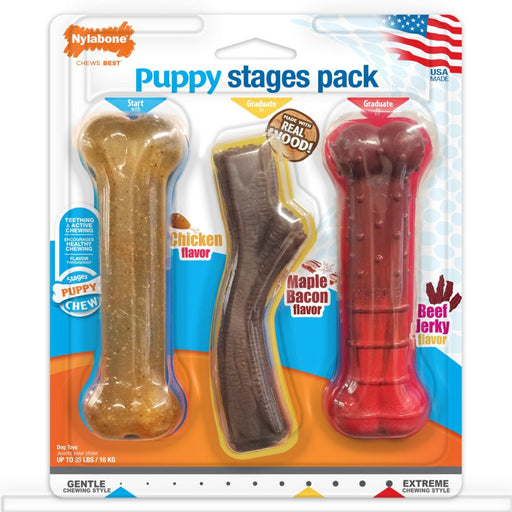 Nylabone Puppy Chew Stages Triple Chew Toy Pack, Medium