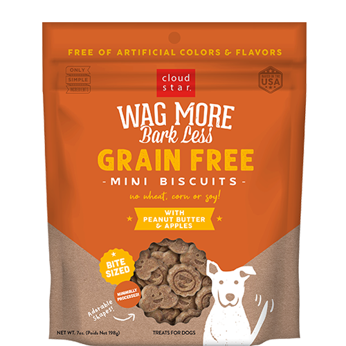 Cloud Star Wag More Bark Less Grain Free Mini Biscuits Peanut Butter & Apples Dog Treats, 7oz