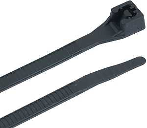 Cable Tie, Double-Lock Locking, 6/6 Nylon, Black, 11"
