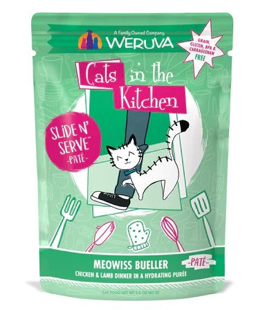 Weruva Cats in the Kitchen Paté  Meowiss Bueller Chicken & Lamb Dinner in a Hydrating Purée, 3oz Pouch