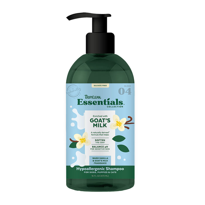 Tropiclean Essentials Goat's Milk Hypoallergenic Shampoo for Dogs, Puppies & Cats, 16oz