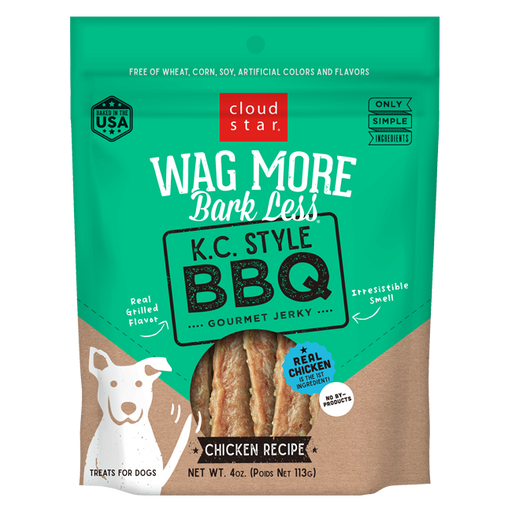 Cloud Star Wag More Bark Less Grain Free K.C. Style BBQ Jerky Dog Treats, Chicken Recipe, 10oz