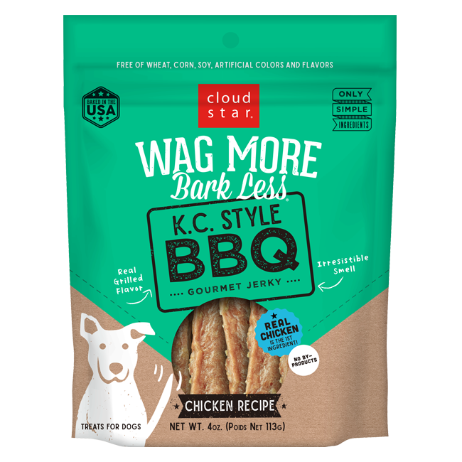 Cloud Star Wag More Bark Less Grain Free K.C. Style BBQ Jerky Dog Treats, Chicken Recipe, 10oz