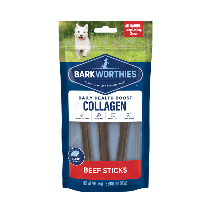 Barkworthies Collagen Small Beef Sticks, 6" 3pk
