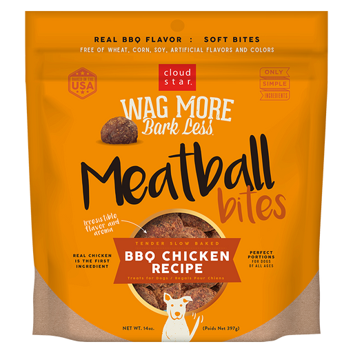 Cloud Star Wag More Bark Less Grain Free Meatball Bites, BBQ Chicken Recipe Dog Treats, 14oz