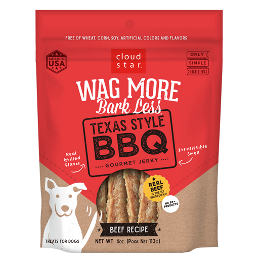 Cloud Star Wag More Bark Less Grain Free Texas Style BBQ Jerky, Beed Recipe Dog Treats, 10oz