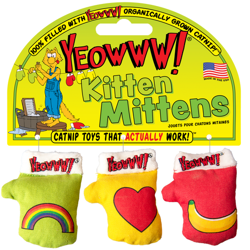 YEOWWW Kitten Mittens Catnip Toy, 3pk