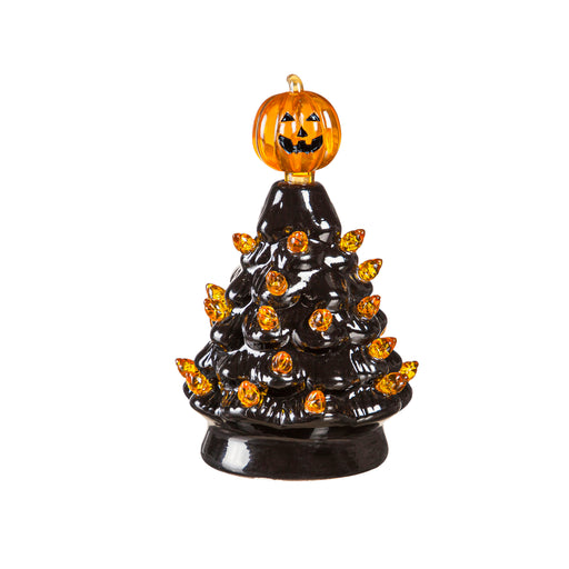 5" LED Ceramic Halloween Tree Table Decor with Jack-O-Lantern Topper