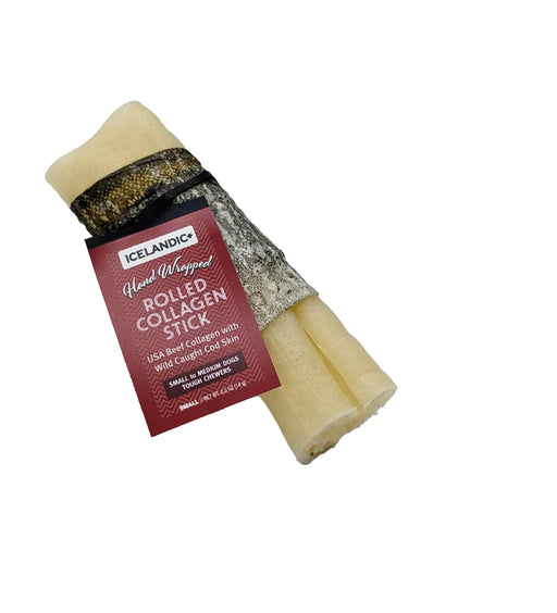 Icelandic Beef Collagen Rolled Chew Wrapped With Cod Skin 4"