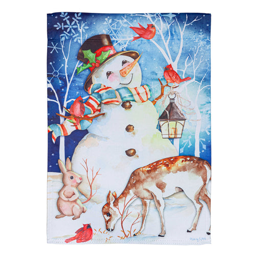 Sweet Snowman and Friends Suede Garden Flag