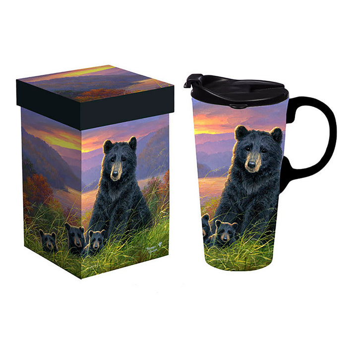 Ceramic Perfect Travel Cup, 17oz, w/ Gift Box, Bear Family