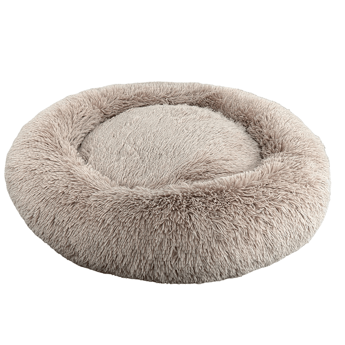 Sleep Zone Luxe Round Faux Fur Dog Bed, Taupe