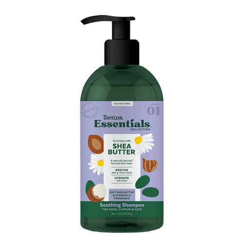 Tropiclean Essentials Shea Butter Soothing Shampoo for Dogs, Puppies & Cats, 16oz
