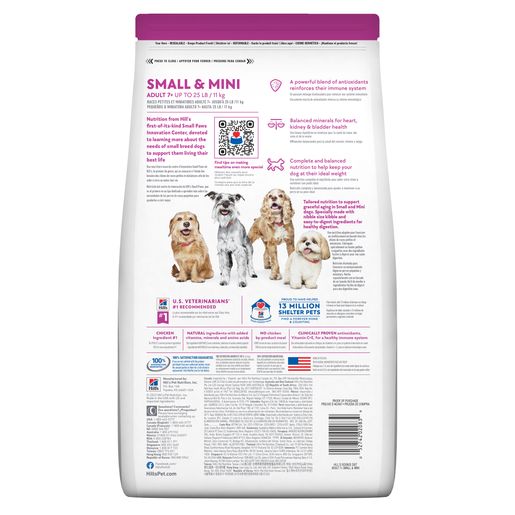 Hill's Science Diet Adult 7+ Small & Mini Chicken Meal & Brown Rice Recipe Dry Dog Food, 4.5 lb bag