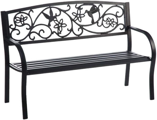 Hummingbird Metal Garden Bench, Black