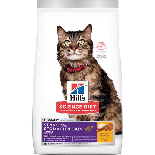Hill's Science Diet Adult Sensitive Stomach & Skin Dry Cat Food, Chicken & Rice Recipe 3.5 lb Bag