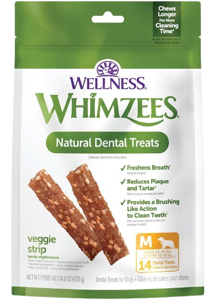 Wellness Whimzees Veggie Strip Dental Chew Dog Treats, Medium, 14 count