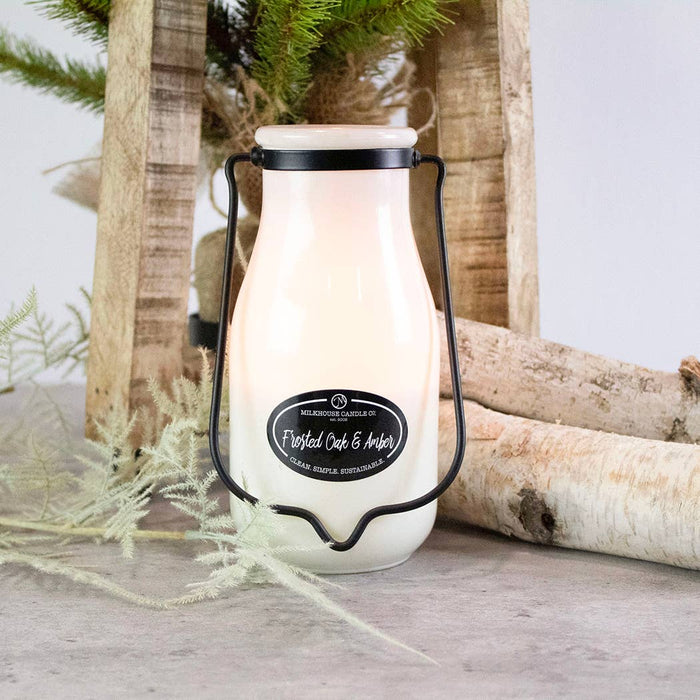 14 oz Milkbottle Candle: Frosted Oak & Amber