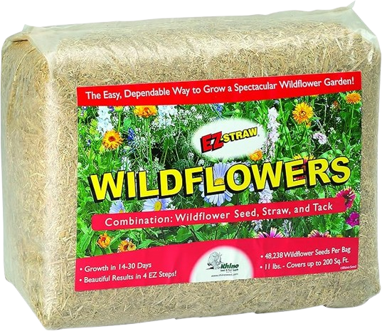 EZ-Straw Wildflower Seed Mix with Straw & Tackifier – 48,238 Wild Flower Seeds - 11 lbs. (200 sq. ft.)