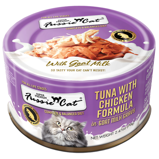 Fussie Cat Tuna with Chicken Formula in Goat Milk Gravy Canned Cat Food, 2.47oz