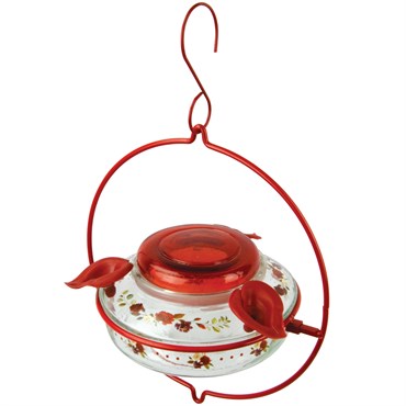 Decorative Glass Top Fill Hummingbird Feeder, Crimson - 13oz Capacity - 8.2in H x 7.4in W x 3.1in D