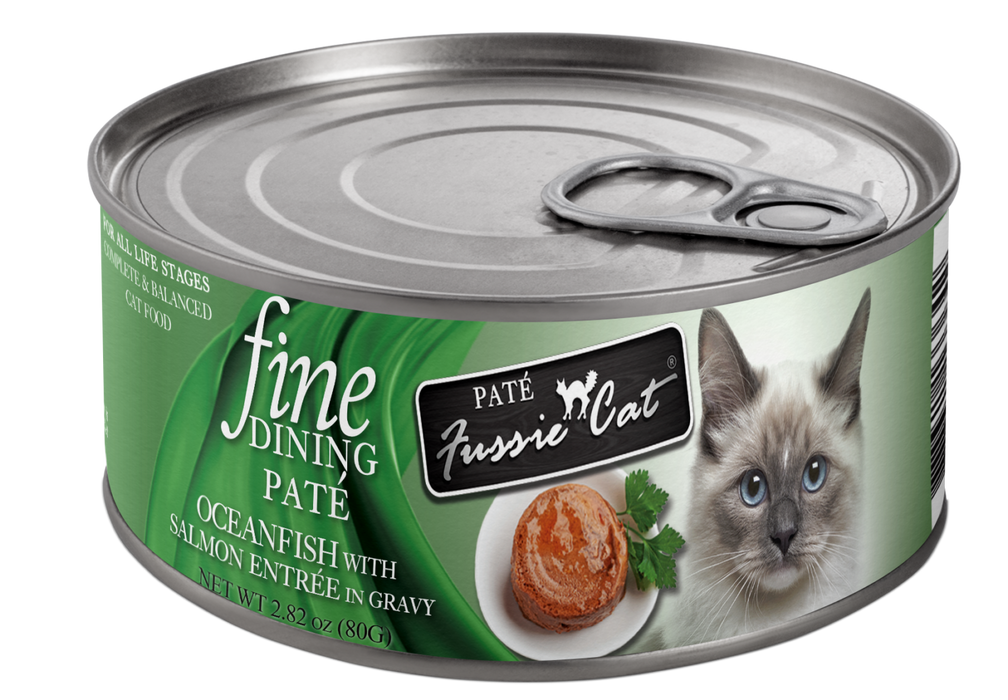 Fussie Cat Fine Dining - Pate - Oceanfish with Salmon Entree in gravy Canned Cat Food, 2.82oz