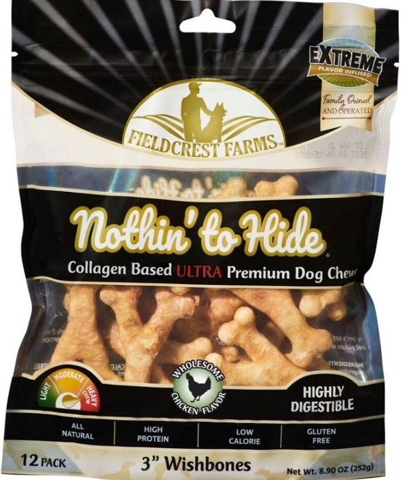 Fieldcrest Farms Nothin' To Hide 3" Ultra Wishbones Dog Chews, Chicken, 12pk