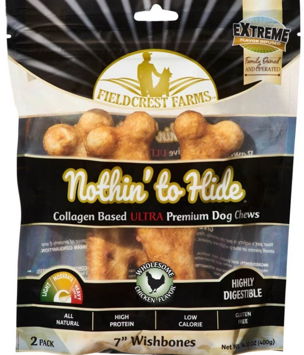 Fieldcrest Farms Nothin' To Hide 7" Ultra Wishbones Dog Chews, Chicken, 2pk