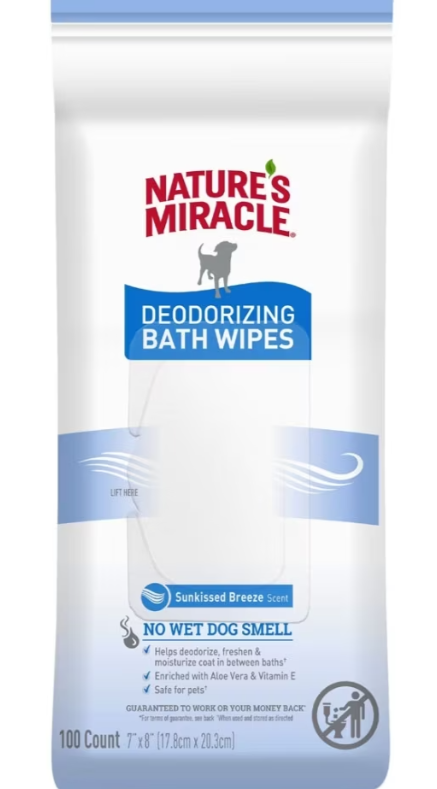 Nature's Miracle Deodorizing Bath Wipes for Dogs, Sunkissed Breeze, 100ct