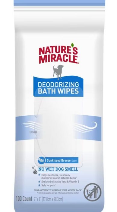 Nature's Miracle Deodorizing Bath Wipes for Dogs, Sunkissed Breeze, 100ct