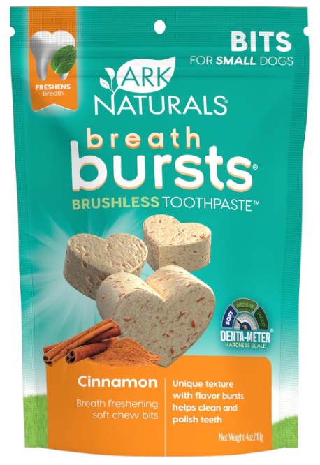 Ark Naturals Breath Bursts Brushless Toothpaste Dog Treats, Dog Dental Bits for Small Breeds, Cinnamon, 4 oz