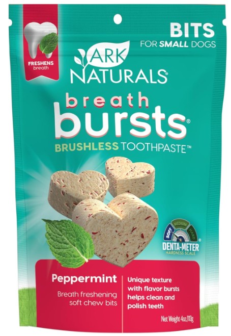 Ark Naturals Breath Bursts Brushless Toothpaste Dog Treats, Dog Dental Bits for Small Breeds, Peppermint, 4 oz