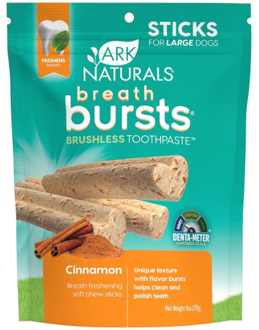 Ark Naturals Breath Bursts Brushless Toothpaste, Dog Dental Sticks for Large Breeds, Cinnamon, 6 oz