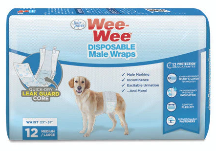 Four Paws Wee-Wee Disposable Male Dog Wraps 12 Count