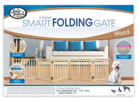 Four Paws Expandable Dog Gate, Wood Gate for Dogs 48-110" W x 17" H