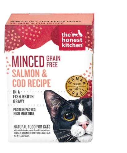 The Honest Kitchen Grain Free Minced Salmon & Cod in Fish Broth Gravy Wet Cat Food, 5.5oz Box