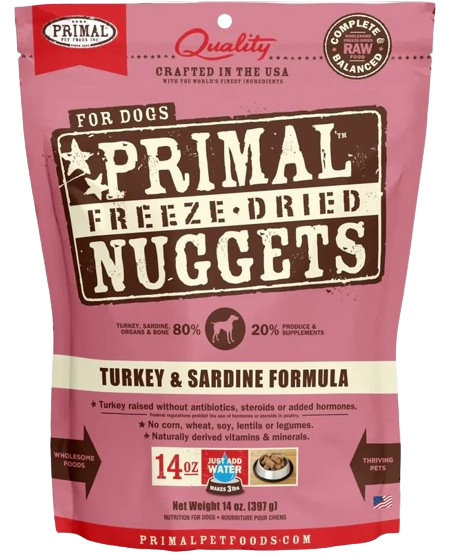 Primal Freeze Dried Nuggets for Dogs, Turkey & Sardine