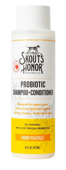 Skout's Honor Probiotic Shampoo + Conditioner for Dogs & Cats, Honeysuckle, 16oz