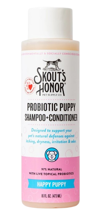 Skout's Honor Probiotic Shampoo + Conditioner for Dogs & Cats, Happy Puppy / Sensitive Skin, 16oz