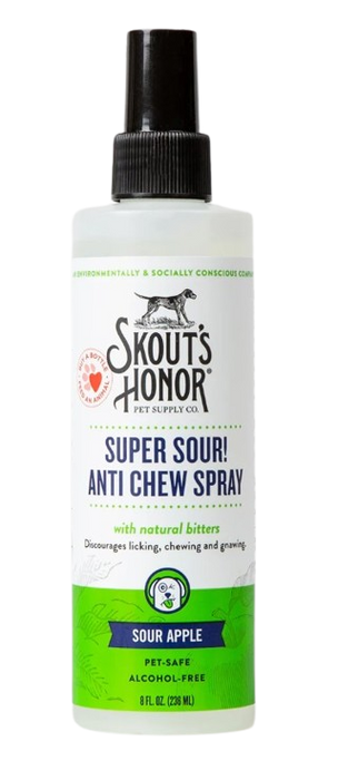 Skout's Honor Super Sour! Anti Chew Spray for Dogs & Cats, Sour Apple, 8oz