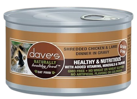 Dave's Pet Food Grain Free Shredded Chicken & Lamb in Gravy Canned Cat Food, 2.8 oz