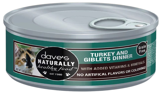 Dave's Pet Food Naturally Healthy Grain Free Turkey & Giblets Dinner Canned Cat Food, 5.5 oz