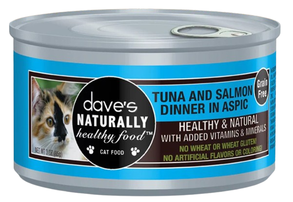 Dave's Pet Food Naturally Healthy Grain Free Tuna & Salmon Dinner in Aspic Canned Cat Food, 3 oz