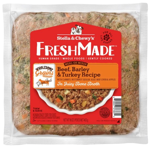 Stella & Chewy's FreshMade Beef, Barley & Turkey Gently Cooked Dog Food, 16oz